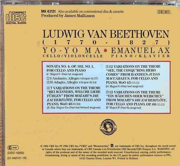CDs: Yo-Yo Maa, Emanuel Ax - Violoncelle & Klavier – Gebraucht aus Engelberg von margol 1