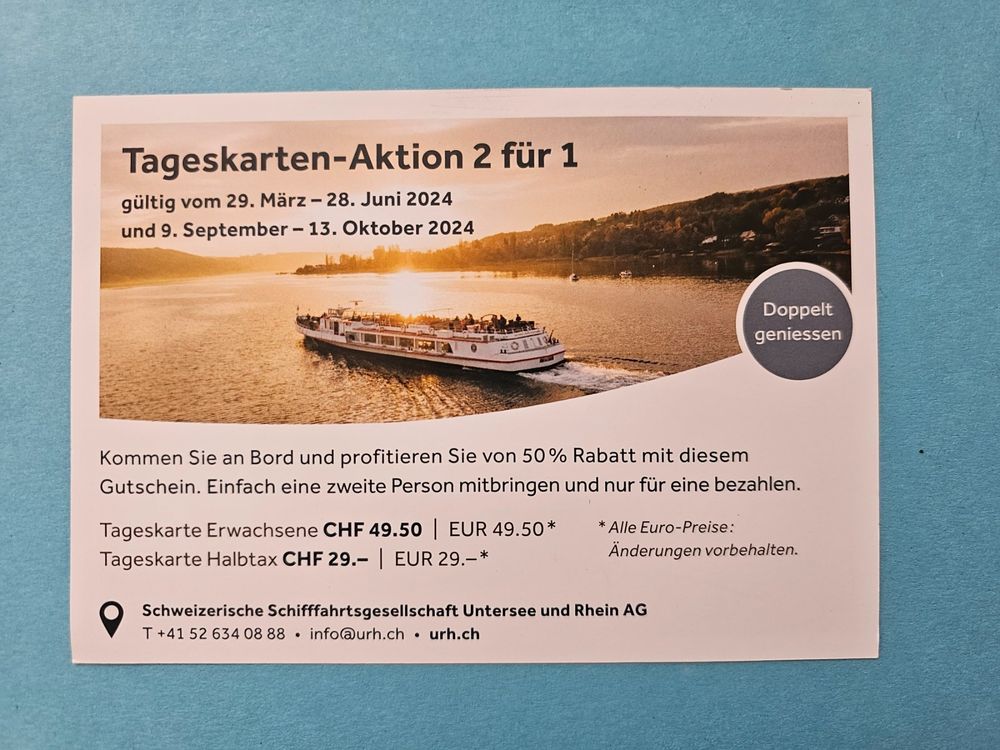 UNTERSEE UND RHEIN SCHIFFFAHRT 2 Für 1 TAGESKARTEN 2024 | Kaufen Auf ...