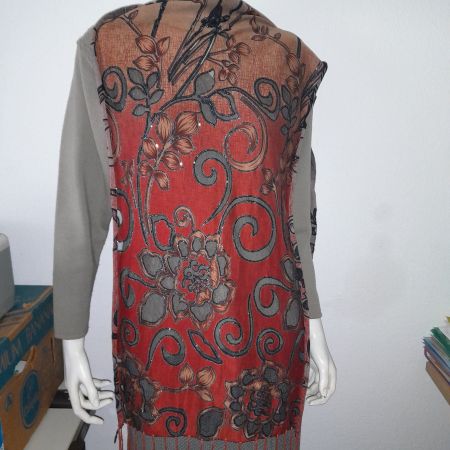 Schicker Damen Schal mit Glitzer rot schwarz beige Muster...