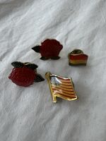 4 broches vintage: Rose, drapeau américain, gâteau!
