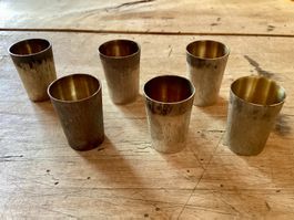 6 Shot - Becher, Schnaps-Becher Silber 800 antik vergoldet