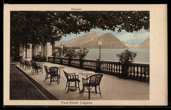 Cartoline postali: Lugano, Park-Hotel, Terrasse mit Seeblic – Usato da Berlin venduto da bartko-reher