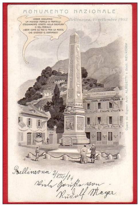Ansichtskarten: BELLINZONA MONUMENTO NAZIONALE 1904 – Gebraucht aus Grüningen von Kartenlaube