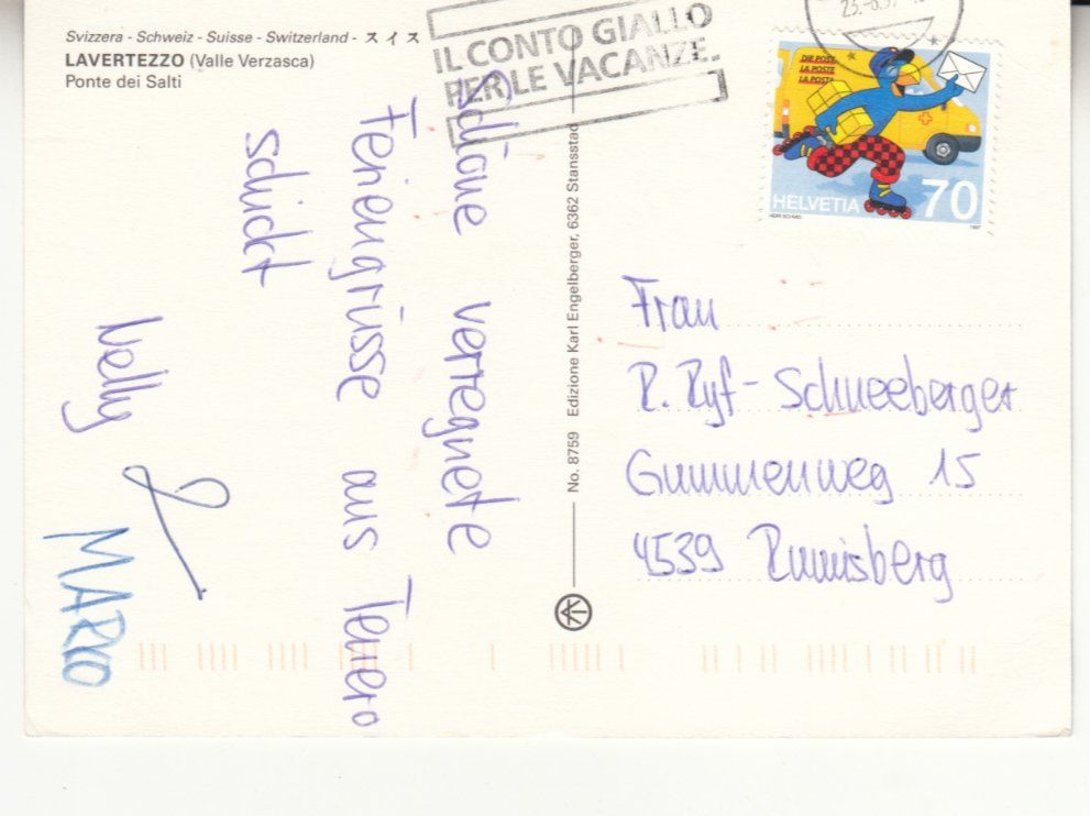Cartoline postali: Lavertezzo 1997 – Usato da Bürglen TG venduto da StampGraf 1