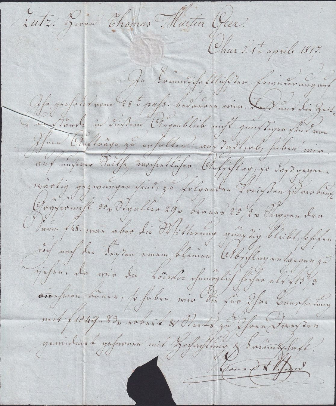 Tutti i francobolli: 1817, "BB. CHUR", wunderschöner Vorphila-Brief nach ZUTZ – Usato da Sursee venduto da Luzernerraute 3