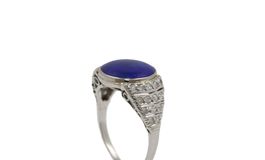 Antiker Ring mit Lapislazuli & Diamant 18K Weissgold *S2474