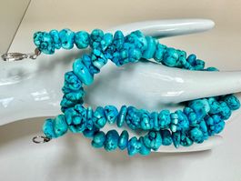 Türkis Edelstein Nugget Collier 42 cm Silberschliesse Unikat