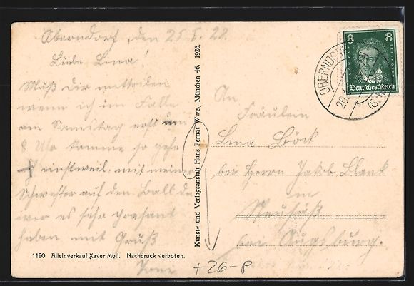 Cartoline postali: sign. Hans Pernat: Oberndorf a. Lech, Ki – Usato da Berlin venduto da bartko-reher 1