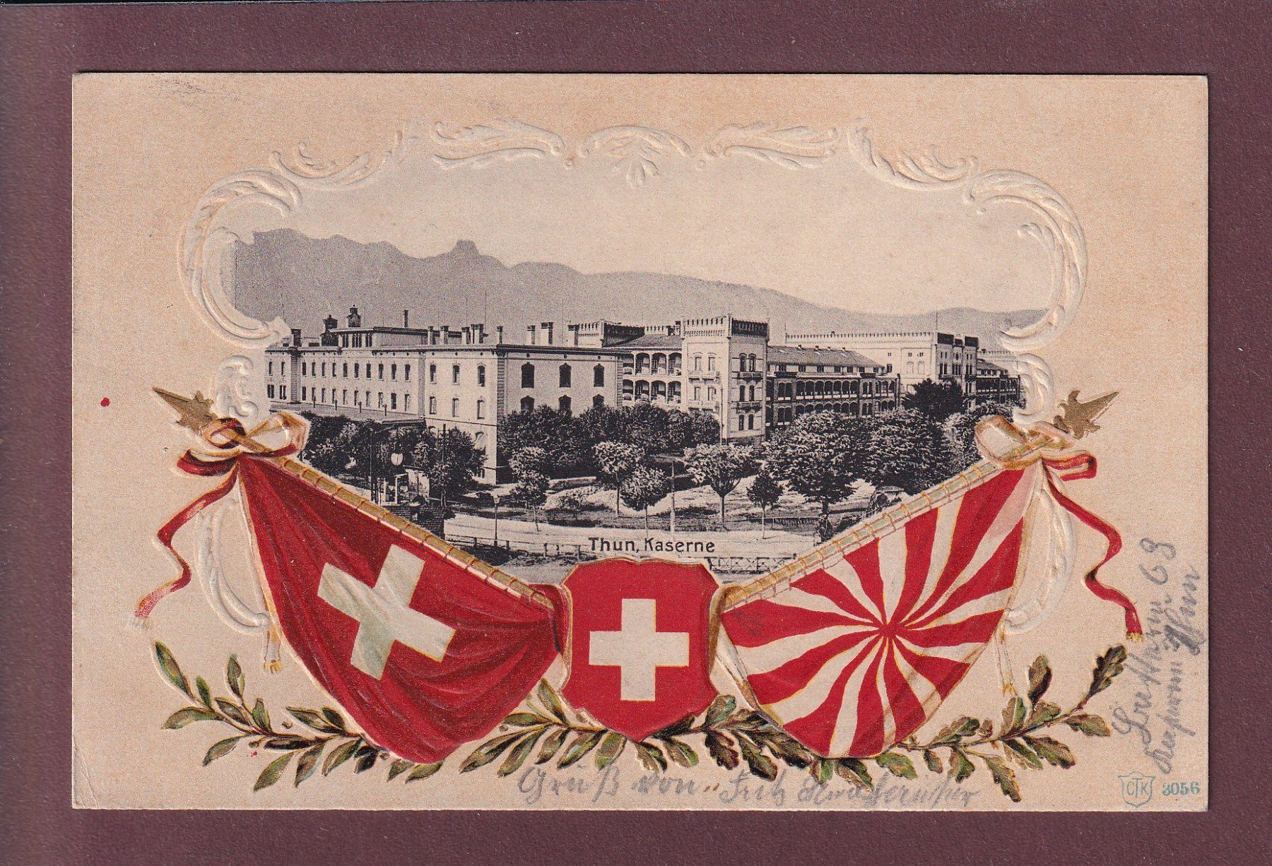 Ansichtskarten: THUN - Kaserne - Präge - 1906 // kleiner Eckbug // – Gebraucht aus Pully von nicecards