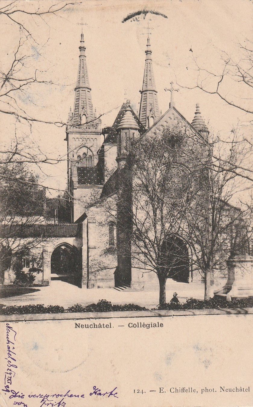 Cartoline postali: NE- Neuchàtel-Collégiale 1899 – Usato da uttwil venduto da Koehlerfred