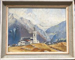 Ölgemälde - Bergkirche bei Lenzerheide - signiert J.Nadig