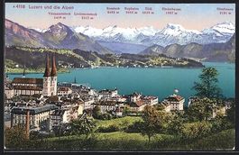 Luzern, Stadtansicht mit Kirche und Alpe