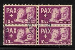 1945 PAX 10Fr. Nr. 274 im 4er-Block ʘ, Kat.700.-, Attest