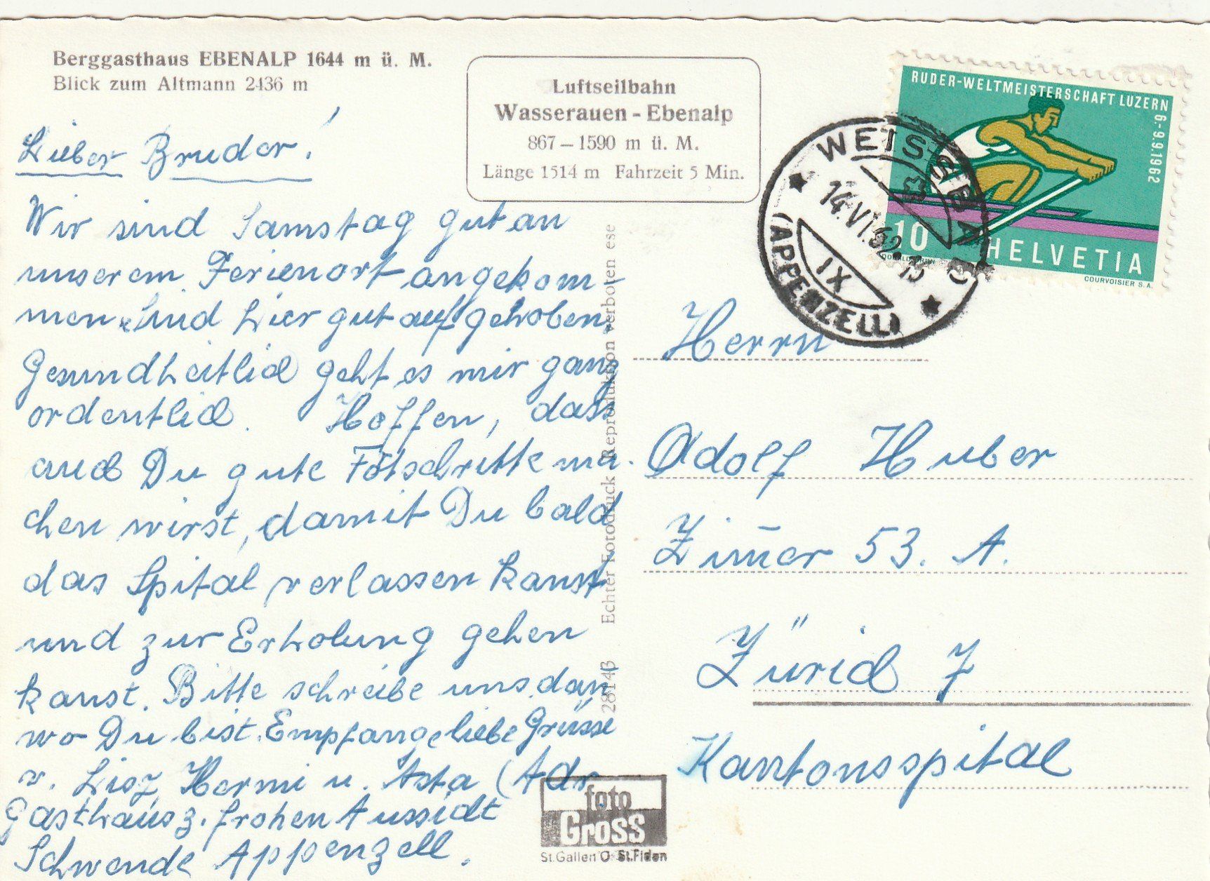 Cartoline postali: Berggasthaus Ebenalp  mit Silbahn – Usato da Rorschacherberg venduto da fratovi2 1