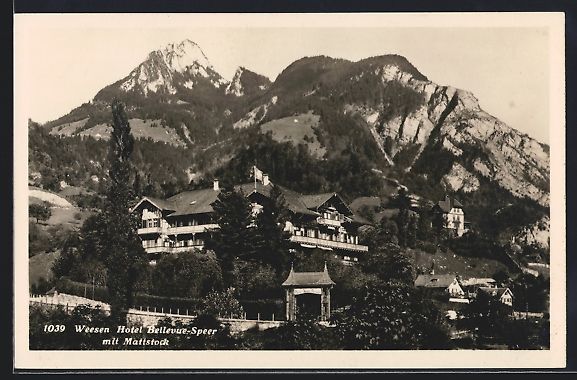 Cartoline postali: Weesen, Hotel Bellevue-Speer mit Mattsto – Usato da Berlin venduto da bartko-reher