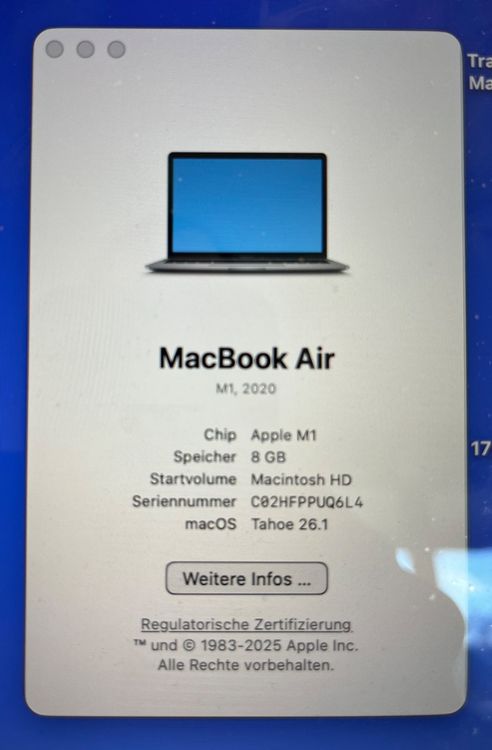 MacBook Air M1, 2020, 8GB RAM, 256 GB SSD (Gebraucht) in Zürich für CHF ...
