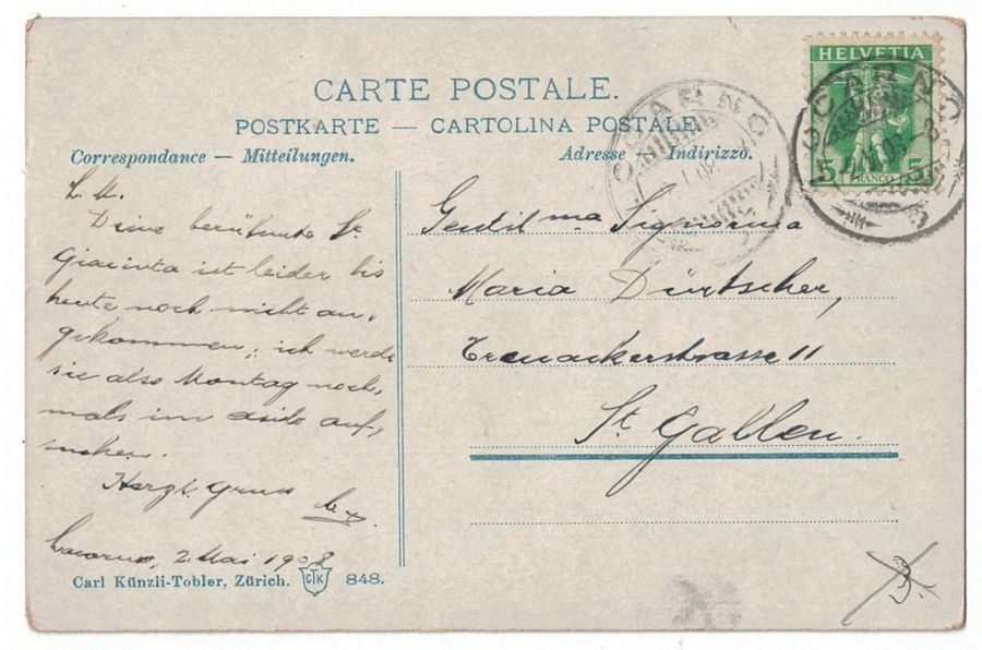 Ansichtskarten: Locarno-Muralto, Dampfer, gelaufen 1908 – Gebraucht aus Frauenfeld von POML 1