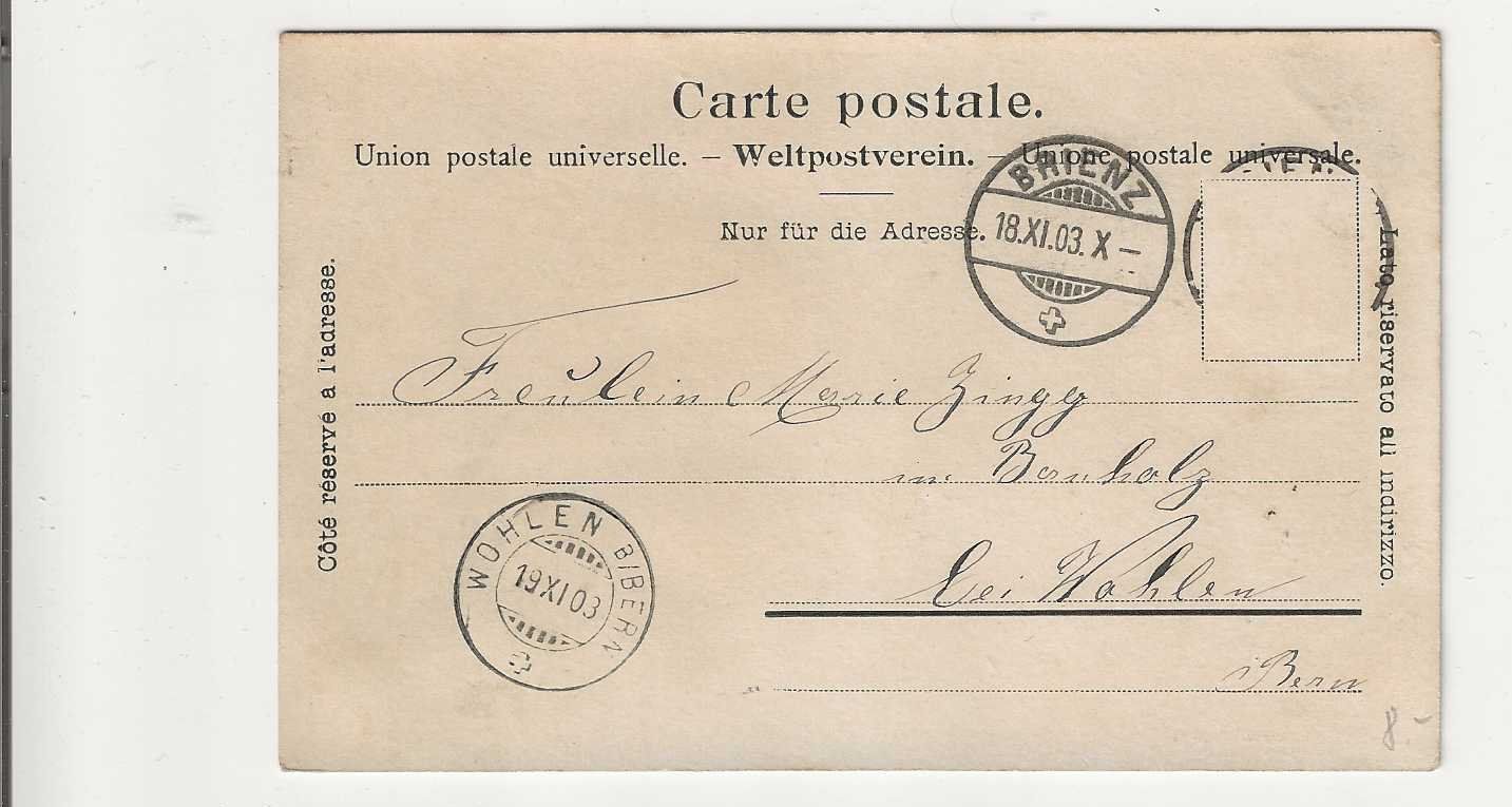 Cartoline postali: Brienz, 1903 – Usato da Spiez venduto da Niesen20 1