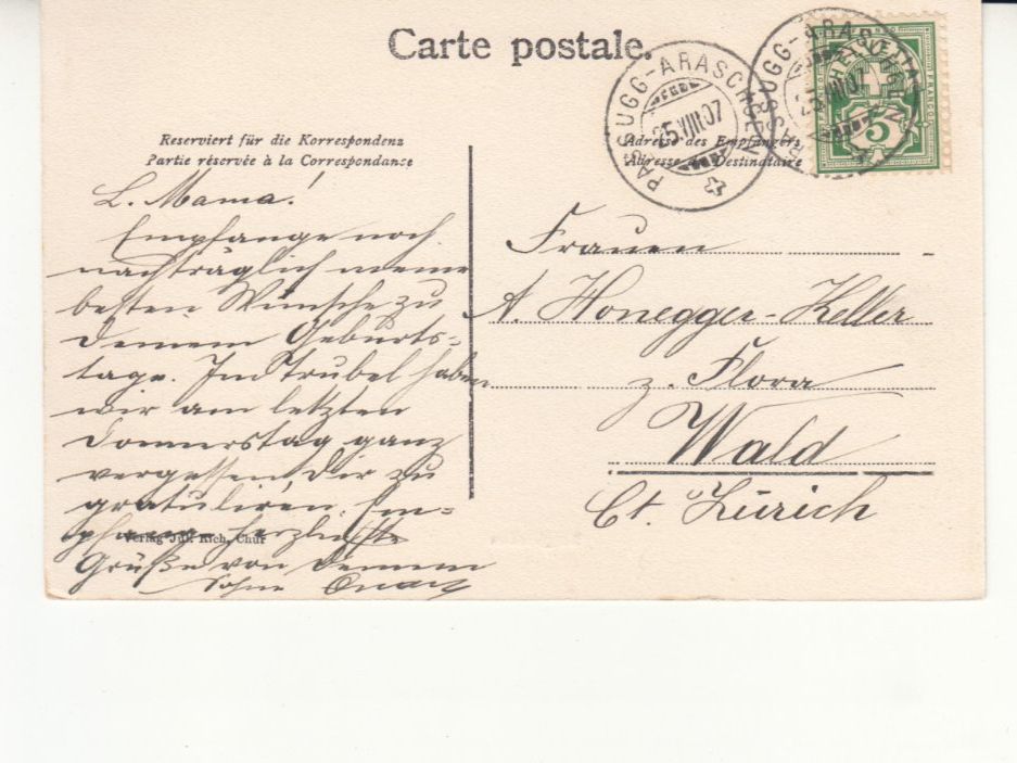 Cartoline postali: Bergfrieden, mit ST Passugg-Araschgen 1907 – Usato da Bürglen TG venduto da StampGraf 1