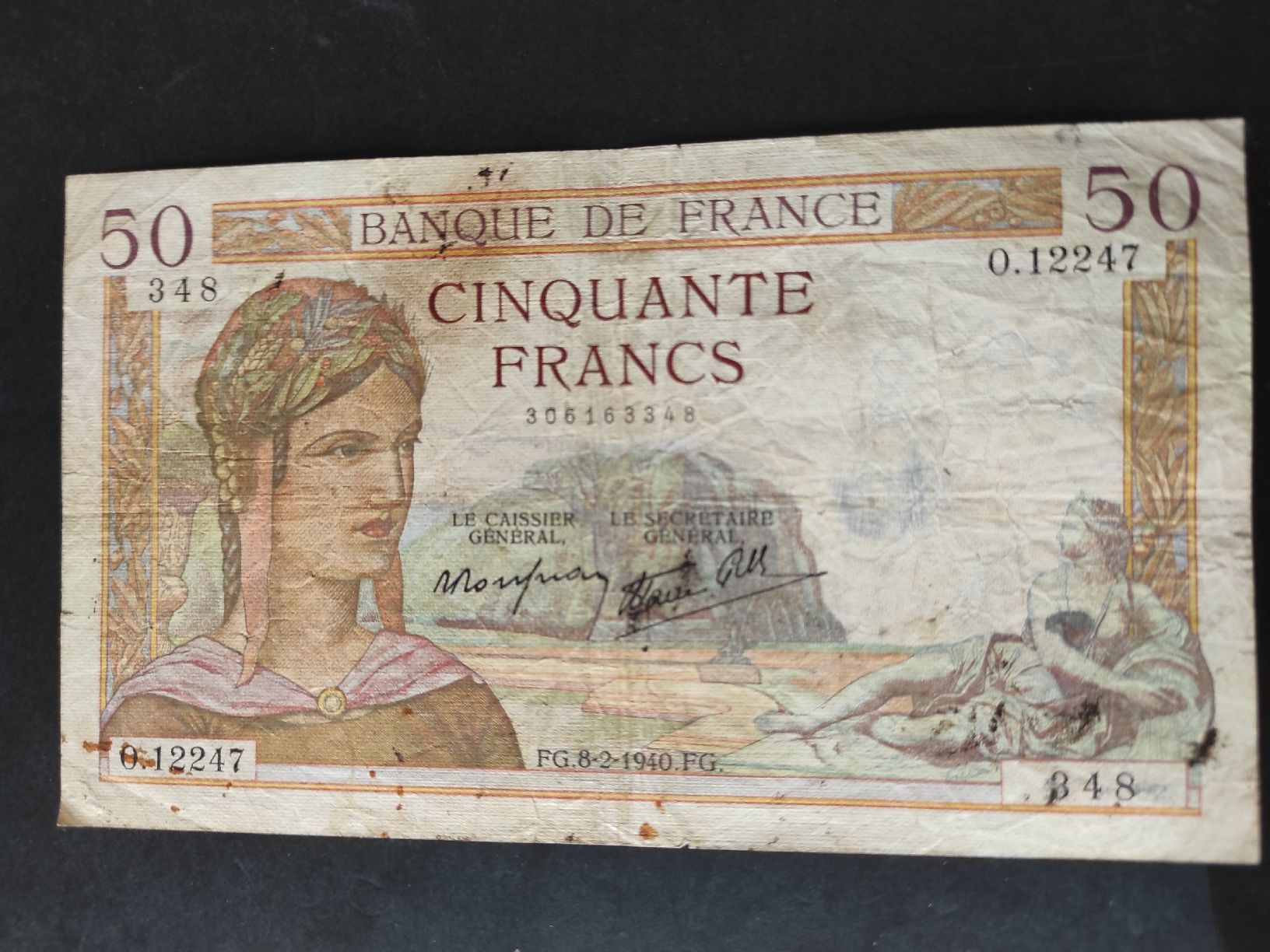 Banconote: 50 francs français 1940 rare – Usato da Couvet venduto da lulul