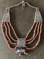 Jemen Antik Halskette Koralle Vintage Sterling Ethno Silber