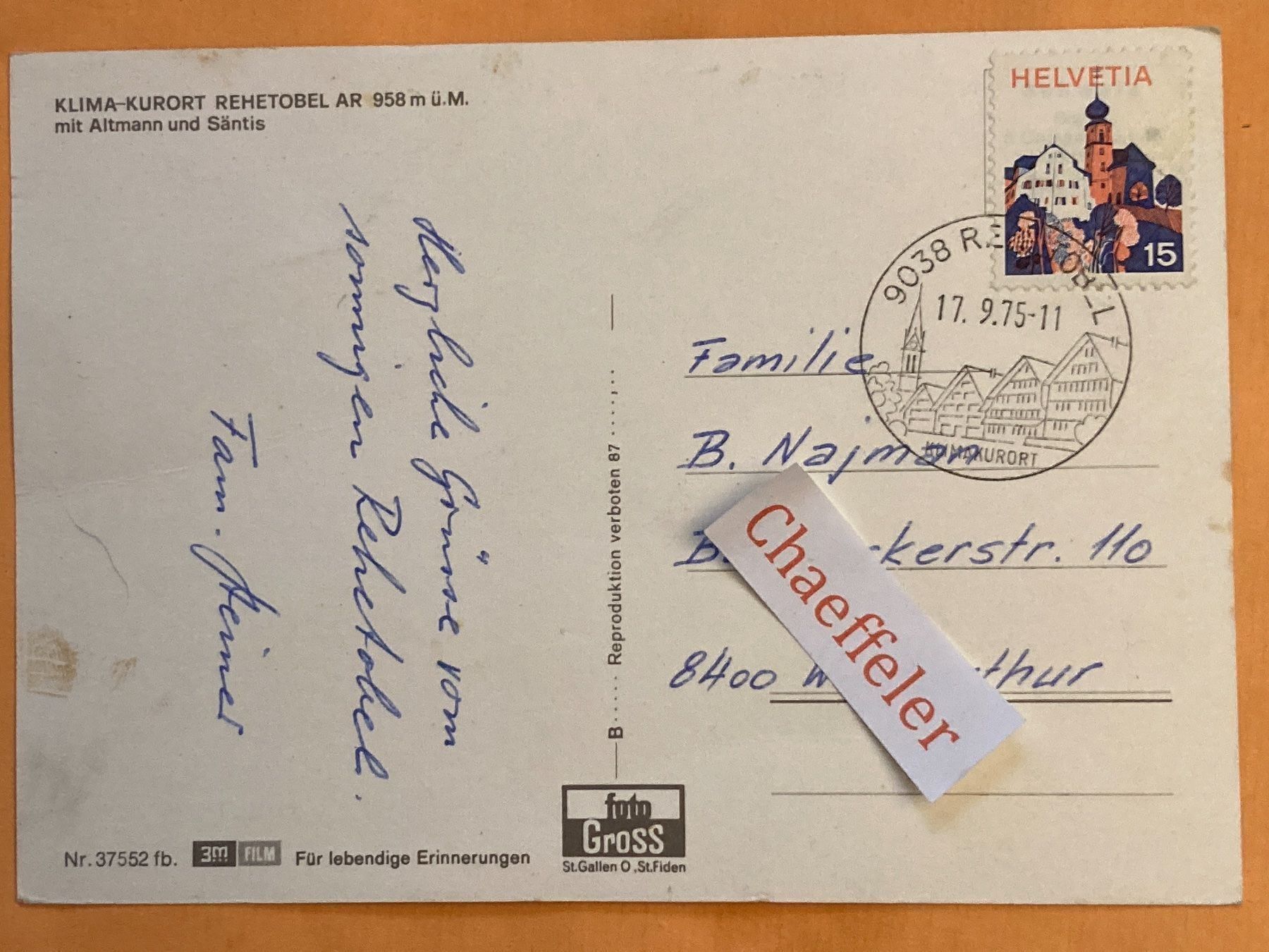 Cartoline postali: 1975 Klima-Kurort Rehtobel mit Altmann und – Usato da Zürich venduto da Chaeffeler 1