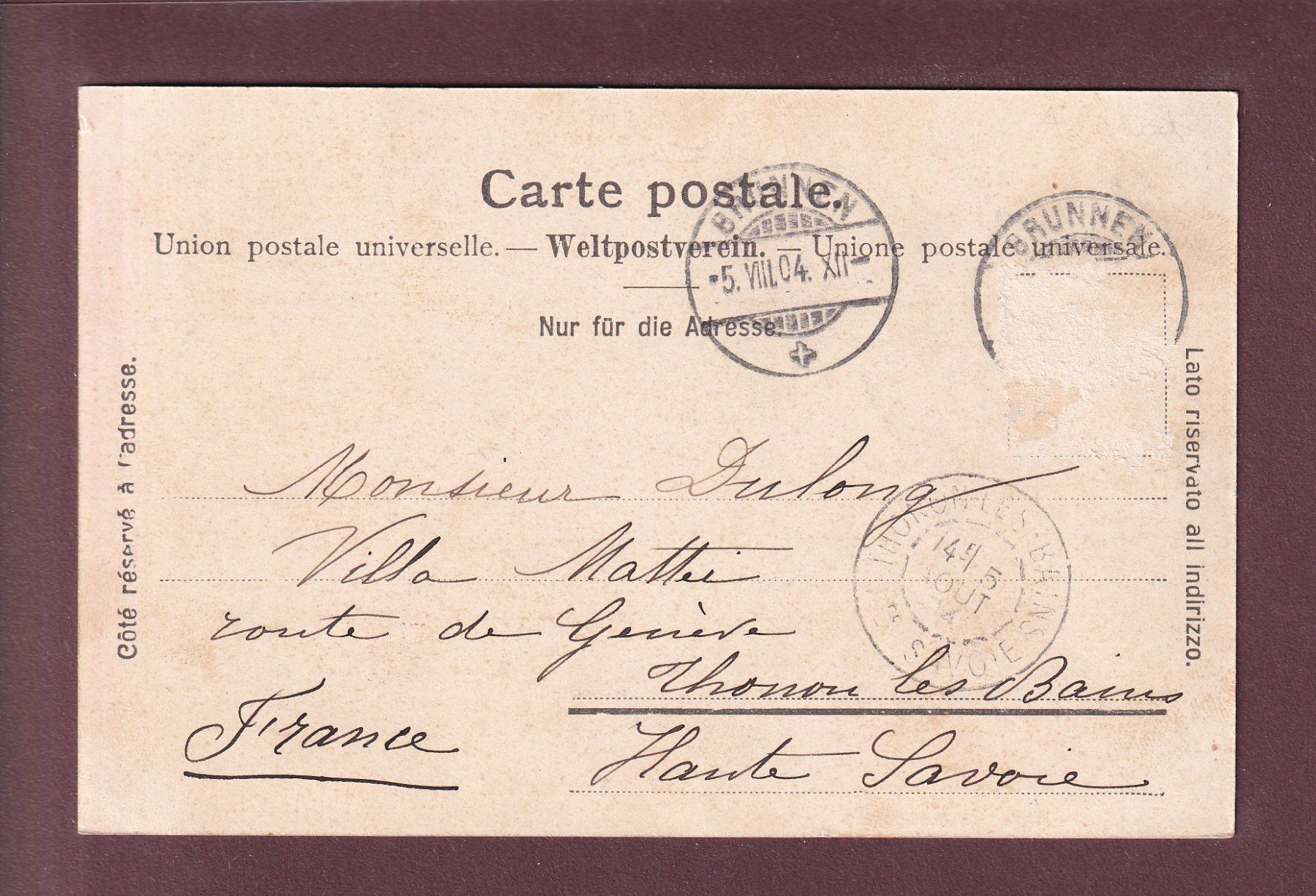 Cartoline postali: BECKENRIED - 1904 – Usato da Pully venduto da nicecards 1