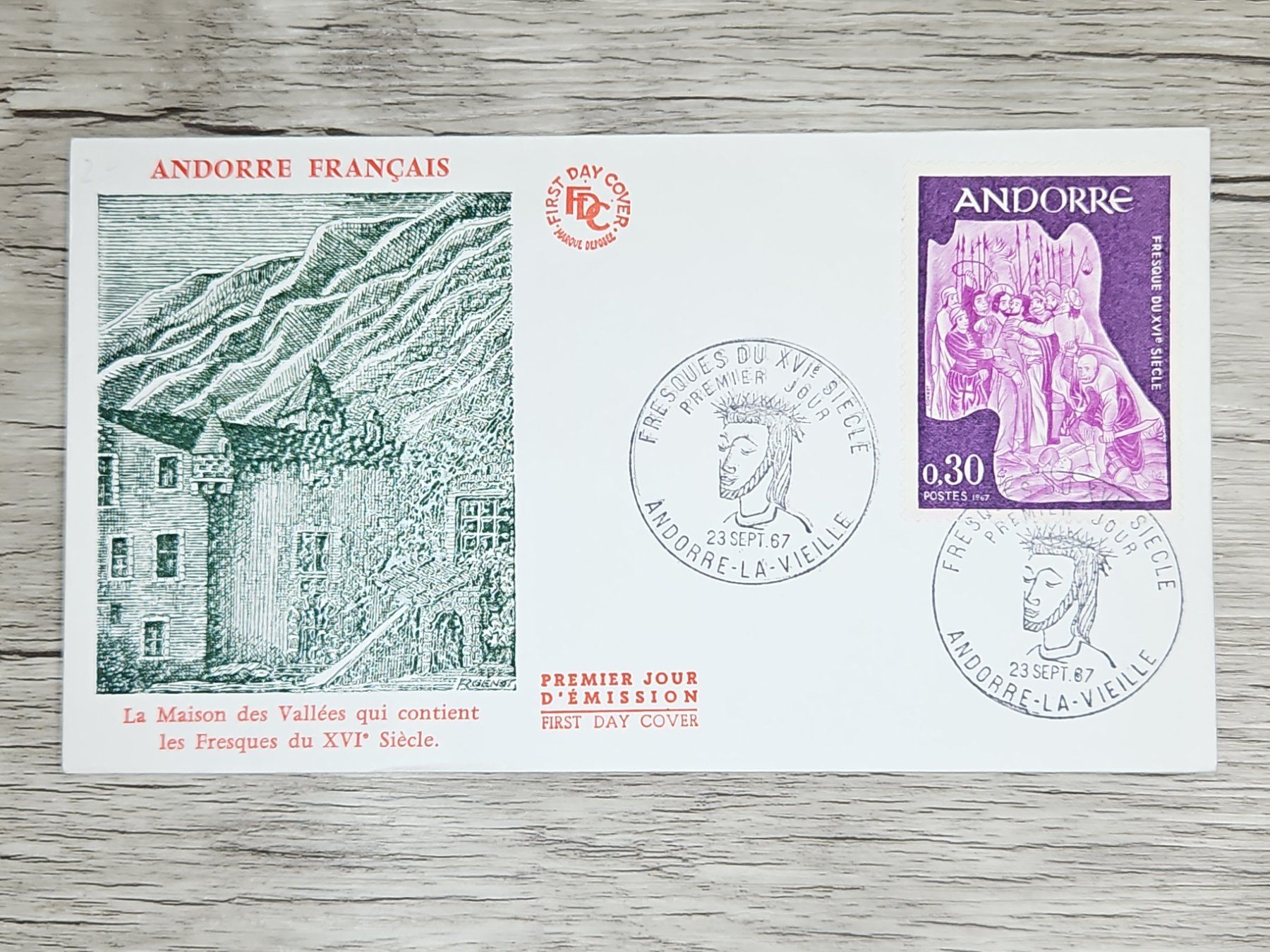 Tutti i francobolli: CL05 Enveloppe + Timbre Andorre 1967 – Usato da Cousset venduto da Patrick_Collections