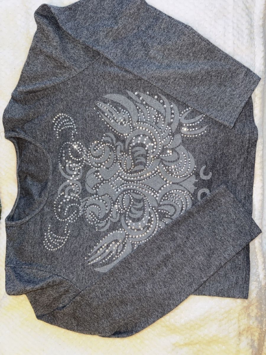 Camicette: Y2K Emo Long Sleeved Rhinestone Top, Grey, Size Medium – Usato da Zofingen venduto da cva_w7vn