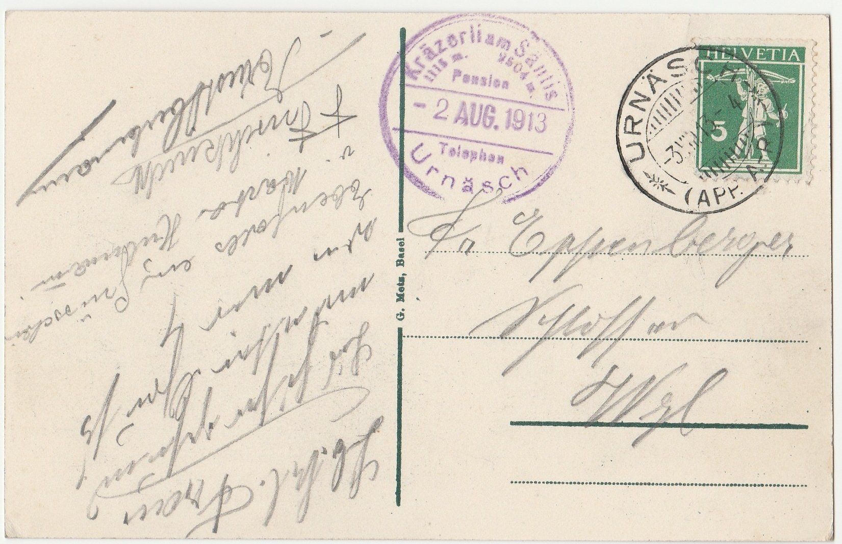 Cartoline postali: 02.08.1913 - Bergwirtschaft – Usato da Fällanden venduto da Blausegelfliege 1