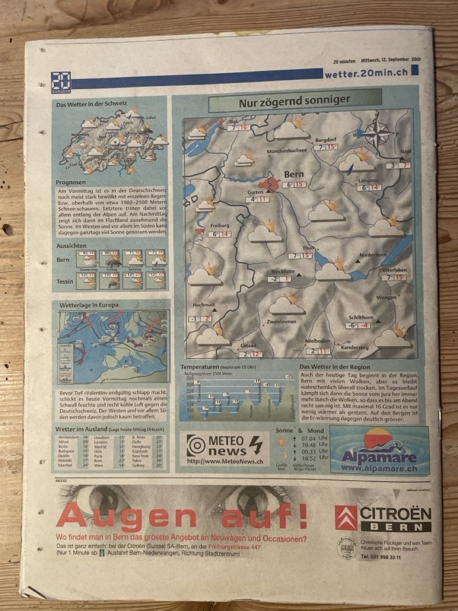 Zeitschriften & Magazine: 20 Minuten 12.09.2001 – Neu (gemäss Beschreibung) aus Bern von hitch277 3