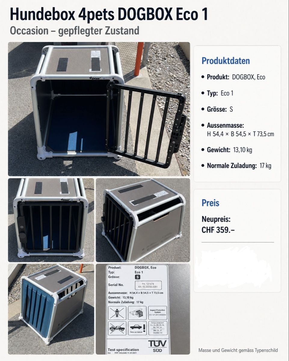Cucce & Letti: Transportbox/Hundebox/Autobox 4pets DOGBOX – Usato da Abtwil SG venduto da Jump10