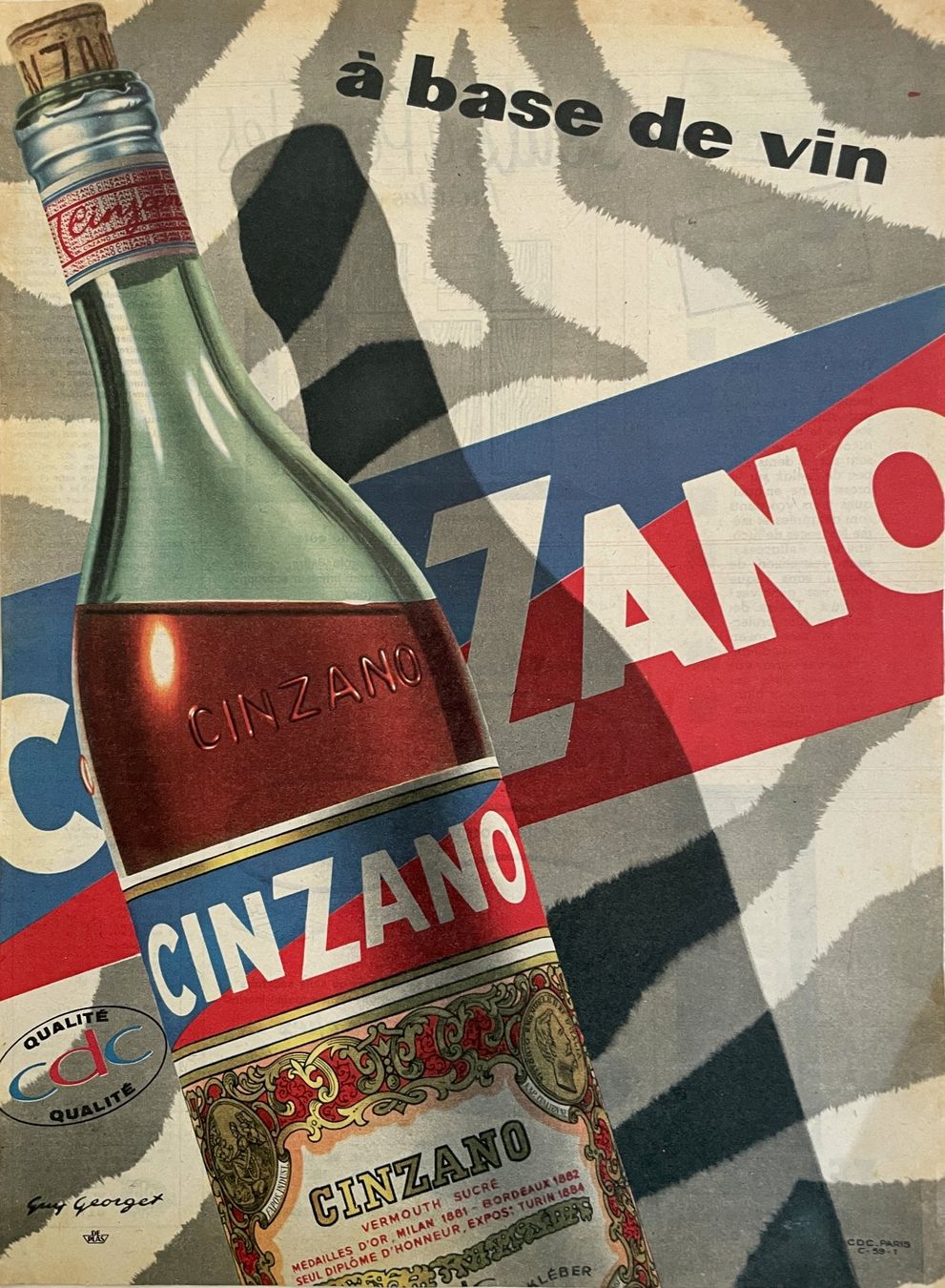 Grafiken & Lithographien: Cinzano - Gerahmte Werbung / Publicité encadrée  1960 – Gebraucht aus Savagnier von Ne2065 1