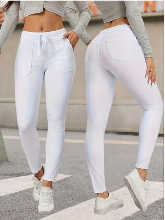 NEUE moderne uni weisse Hose Baumwolle Gr. XS - 226365