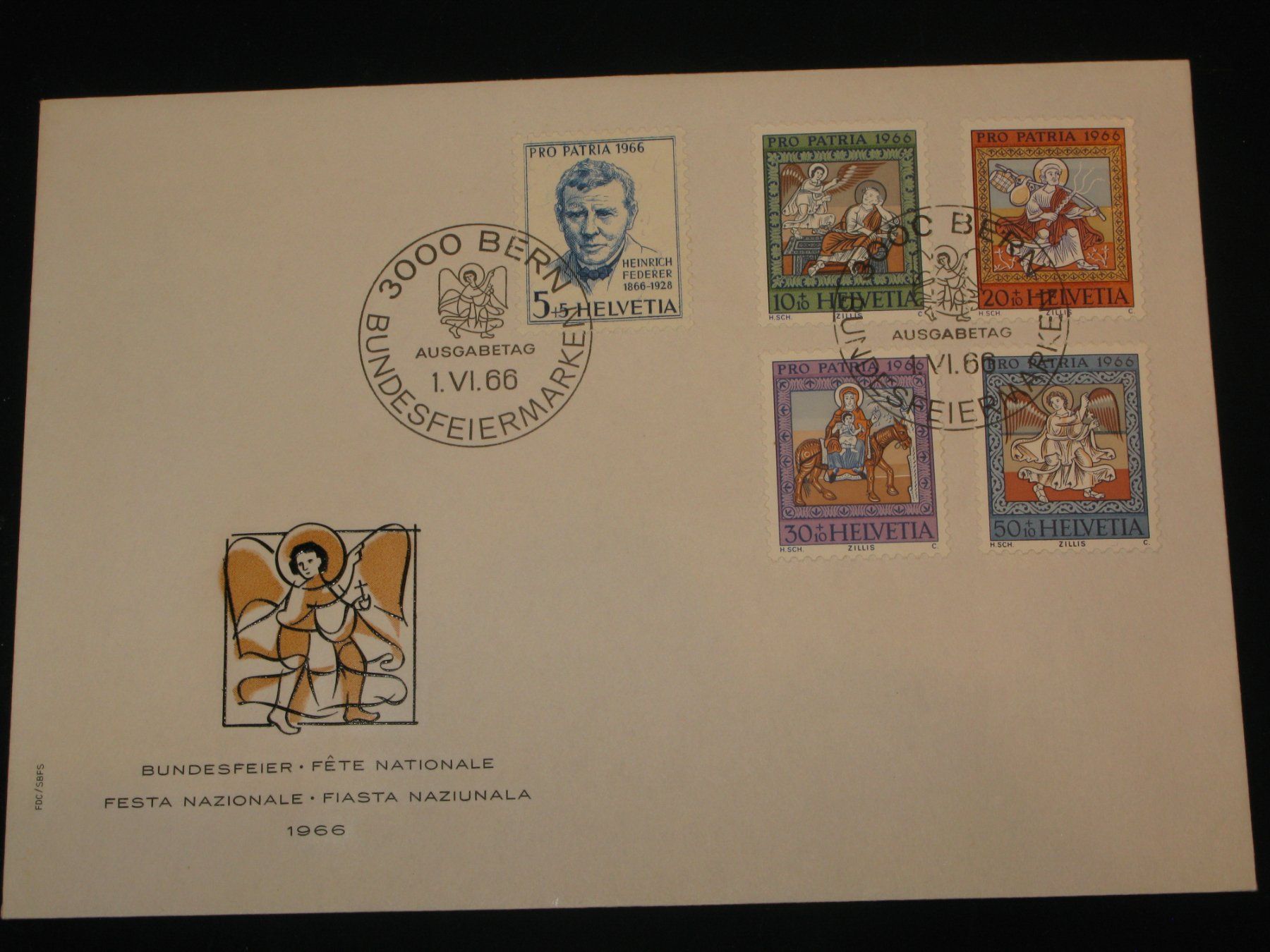 Tutti i francobolli: Pro Patria FDC 1966 Nr. 128 - 132 "Deckengemälde , Kirche" – Usato da Riken AG venduto da HEROWE