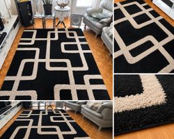 Teppich schwarz-beige Muster Rechteckig guter Zustand 200...