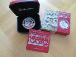 1 Unze Münze Lunar II Drache 2012 - PP Qualität