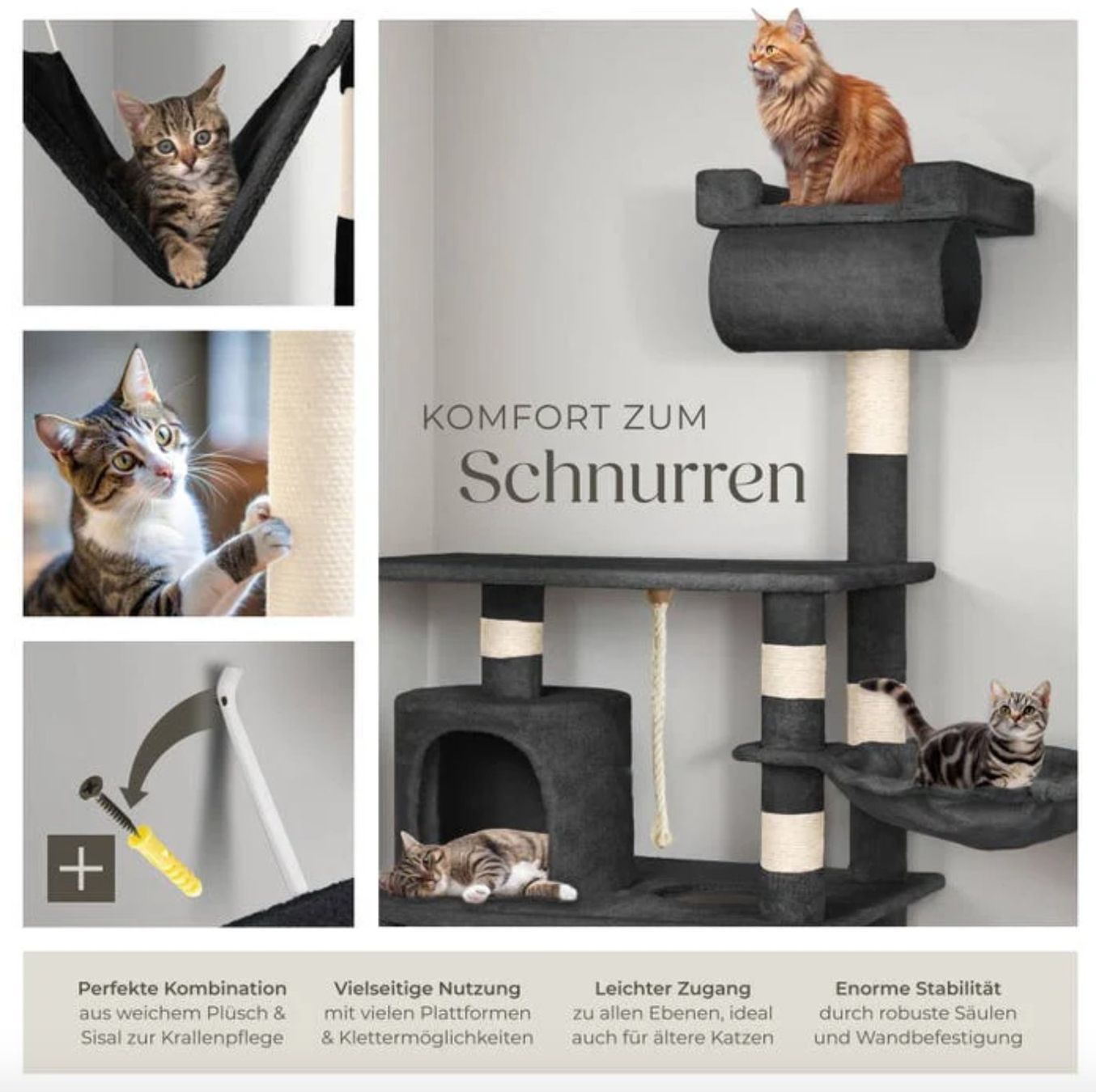 Tiragraffi: Kratzbaum Stokeley 141cm schwarz - Gratis Versand – Nuovo e nell'imballaggio originale da Kleinwangen venduto da meinwarenkorb.ch 4
