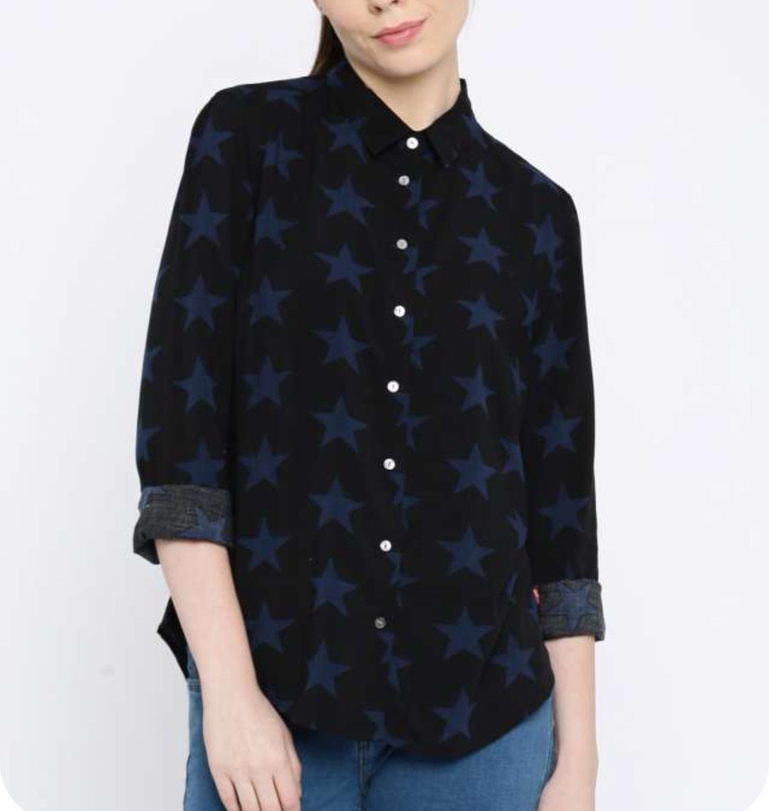 Levi's Camicette: Seidenhemd, Seidenbluse von Levi's mit Sternen – Usato da Uerikon venduto da pink_flamingo