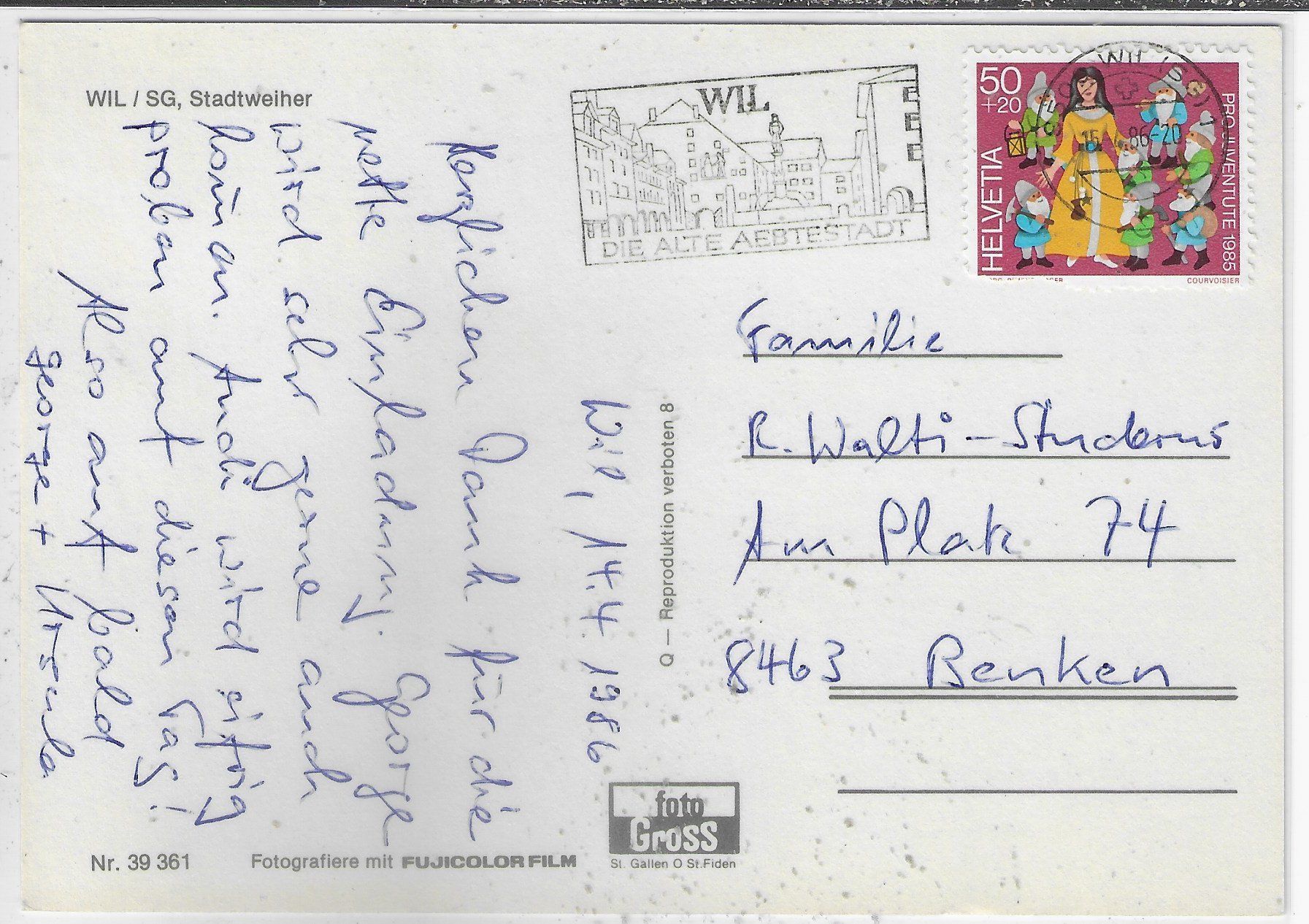 Cartoline postali: Wil SG - Stadtweiher – Usato da Ettingen venduto da Kartenplanet 1