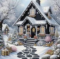 Diamond Painting: Schneeweisses Cottage 30x30cm