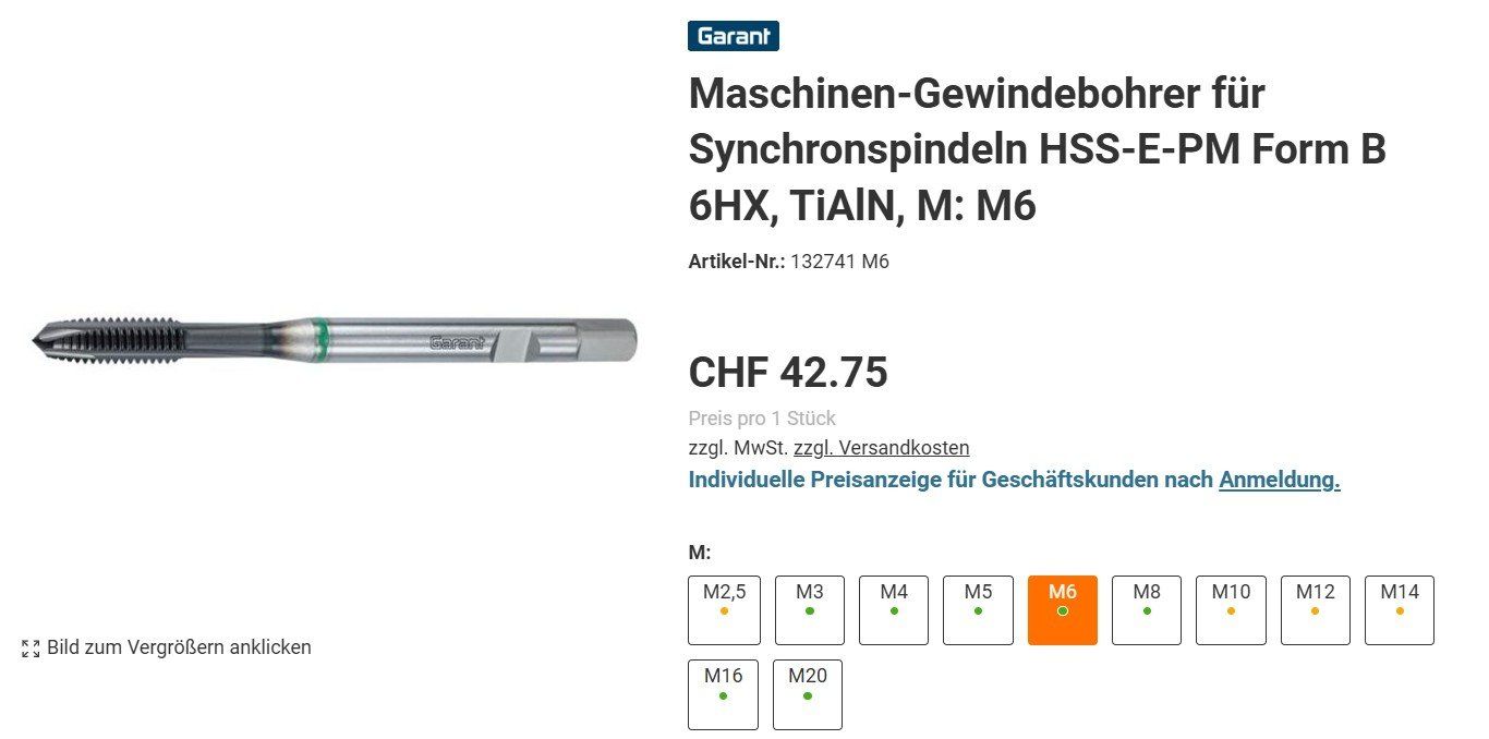Alle Werkzeuge: Gewindebohrer M6 Garant  >>NEU<< #9.2.1 – Neu und originalverpackt aus Kestenholz von hstech.ch 1