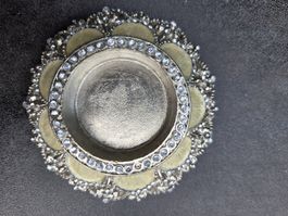 Vintage Teelichthalter Silbererfarben mit Strass & Emaille
