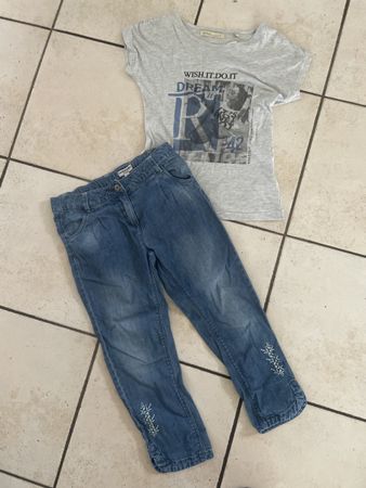 Vertbaudet Sommerset: T-Shirt und Jeans mit Stickerei,Gr.134