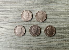 Lot de 5 pièces 20 rappen 1900.1903.07.08.09.