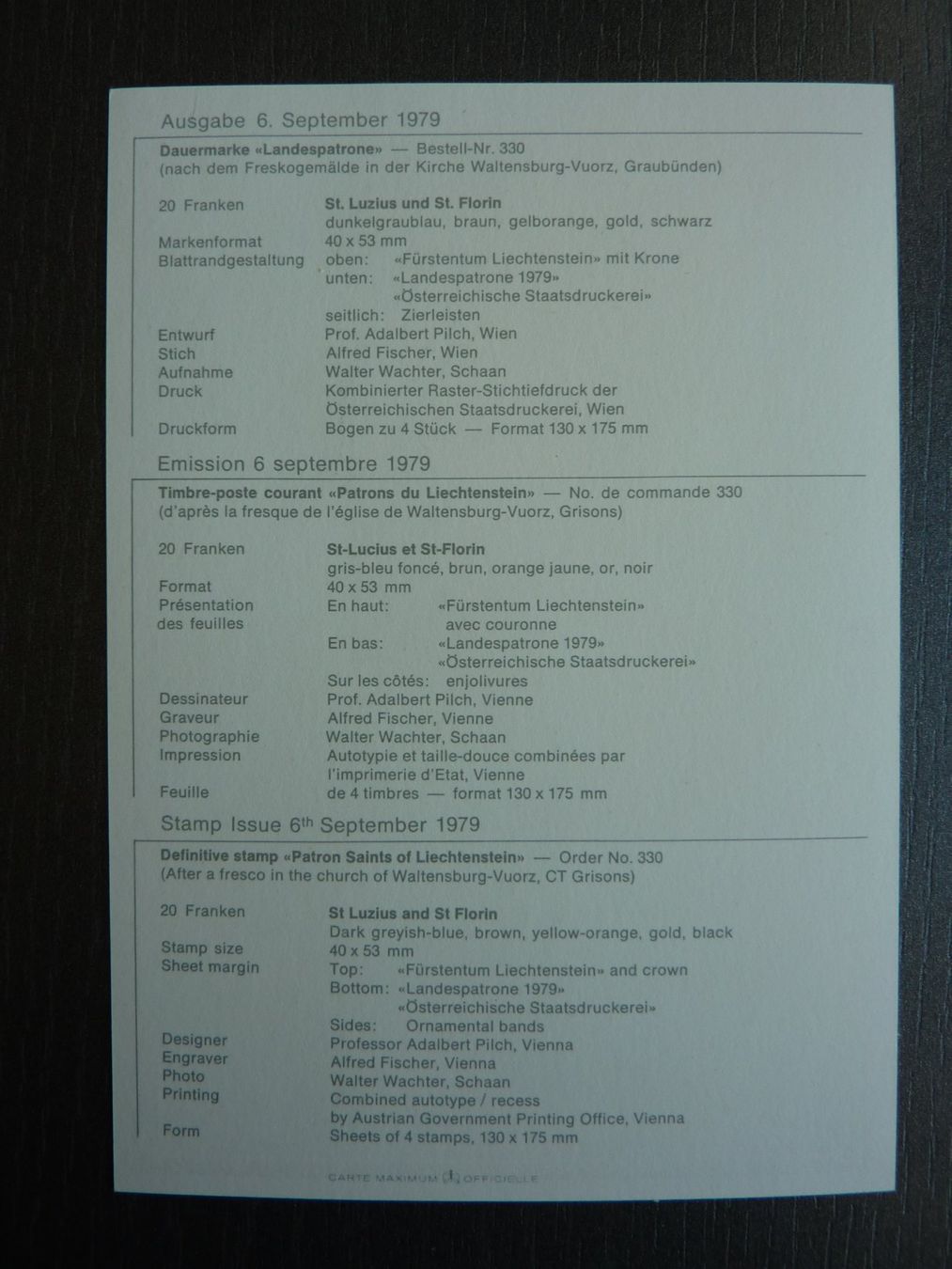 Tutti i francobolli: FL MK Nr. 10  "Landespatron",  Fr. 2.-- – Nuovo (secondo la descrizione) da Zürich venduto da Aetna14 1