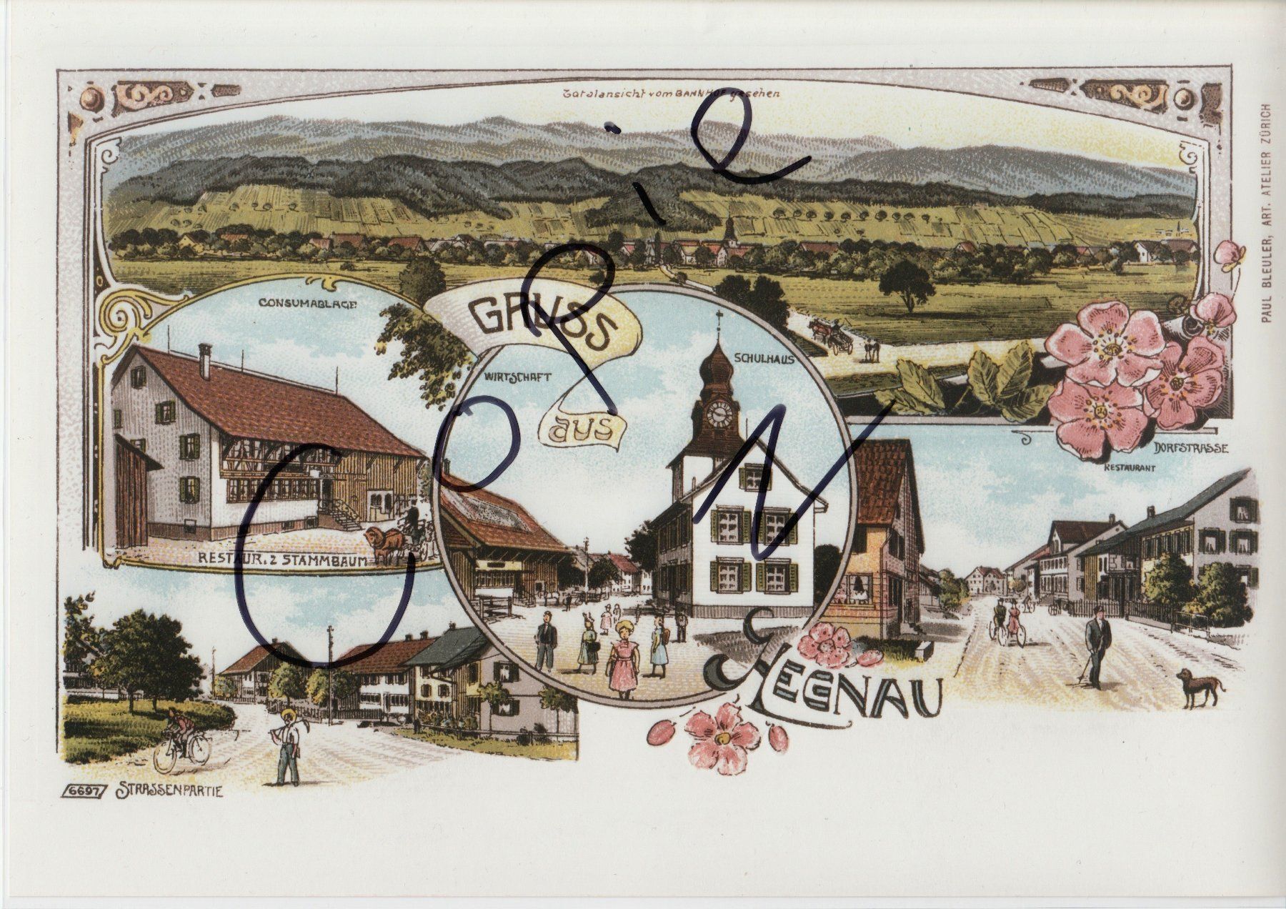 Cartoline postali: Gruss aus Hegnau - (Litho-Ansicht um 1900) – Usato da Fällanden venduto da Blausegelfliege