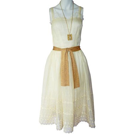 Kleid Gr. S/M Trägerkleid Organza VINTAGE 1960s crème