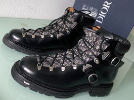 DIOR Oblique-Trim Explorer Schwarz Leder Boot Stiefel 43 NEU