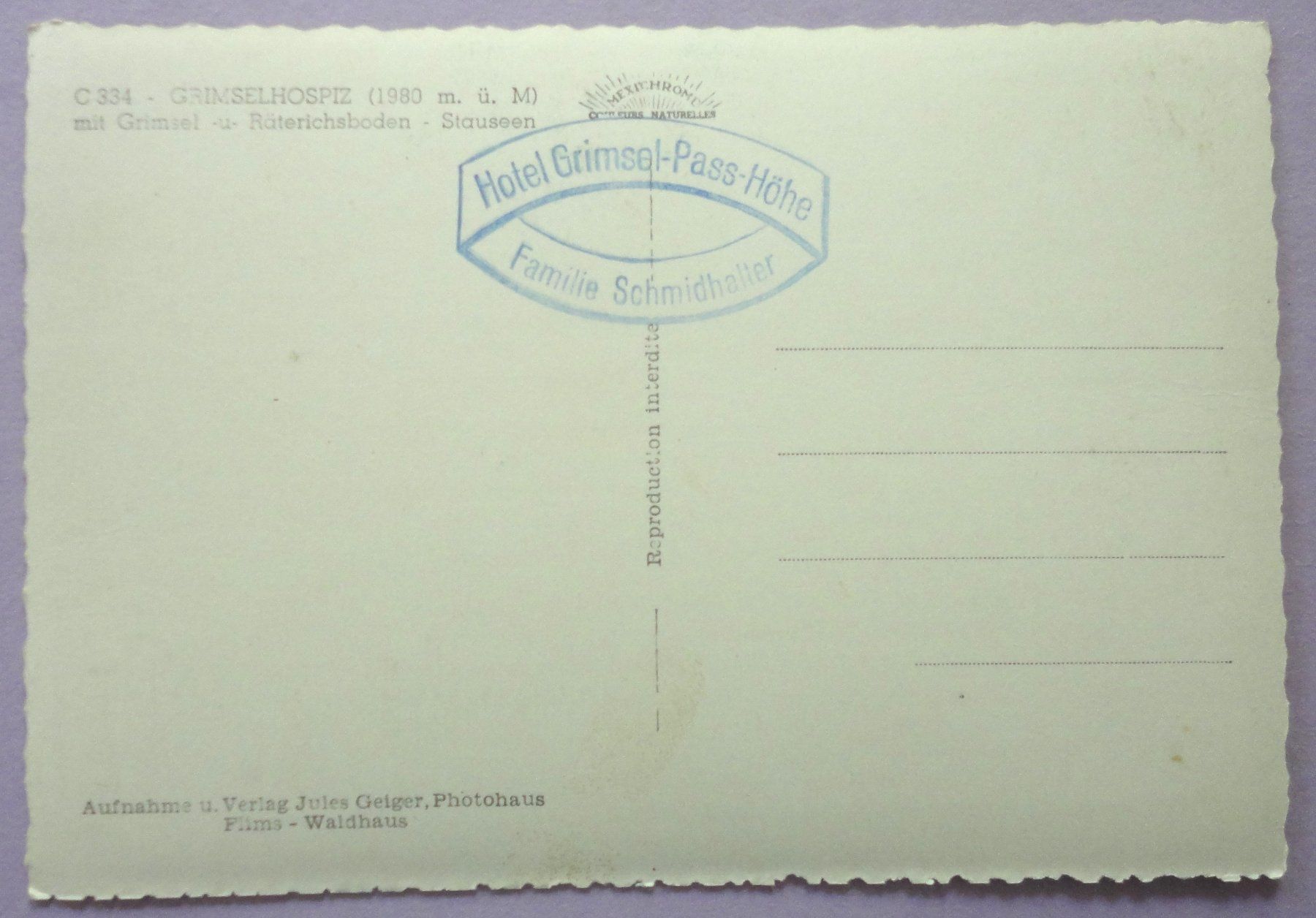 Cartoline postali: Grimselhospiz (1980 m ü.M.) – Usato da Fétigny venduto da Billy2miny 1